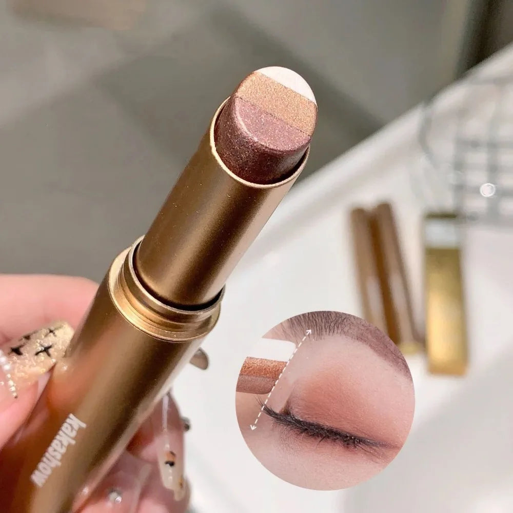 3 Colors Gradient Eyeshadow Stick Sparkling Pearl Cream Stick Long Lasting Eye Makeup Lazy Easy Blend for Daily Eye Shadow