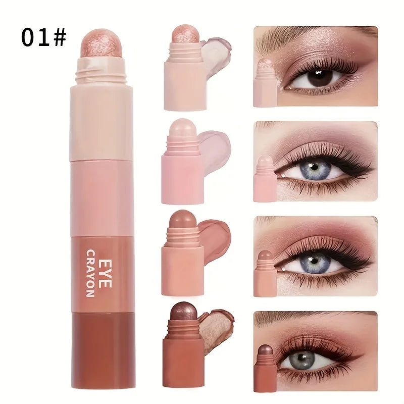 Herorange 4-Color Eyeshadow Stick, Nude Tones, Fine Shimmer, One-Swipe Aegyosal Highlighter, Easy Lazy Makeup