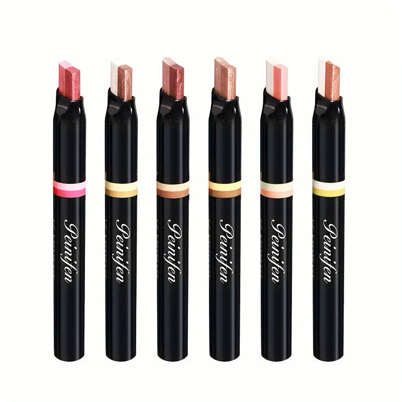2-in-1 Highlight Glitters Eyeshadow Stick Double-ended 2-color Glitters Pearlescent Earth Brown Tone Not Smudged Eye Makeup