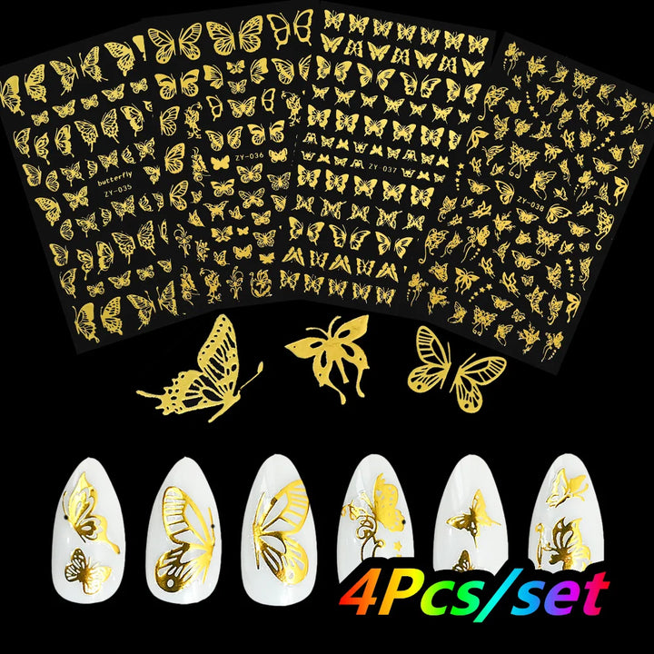 4/6Sheet/Kit Holographic Rainbow Love Heart Nail Sticker 3D Laser Heart Nail Decal Self-Adhesive Love Heart Manicure Slider &*&