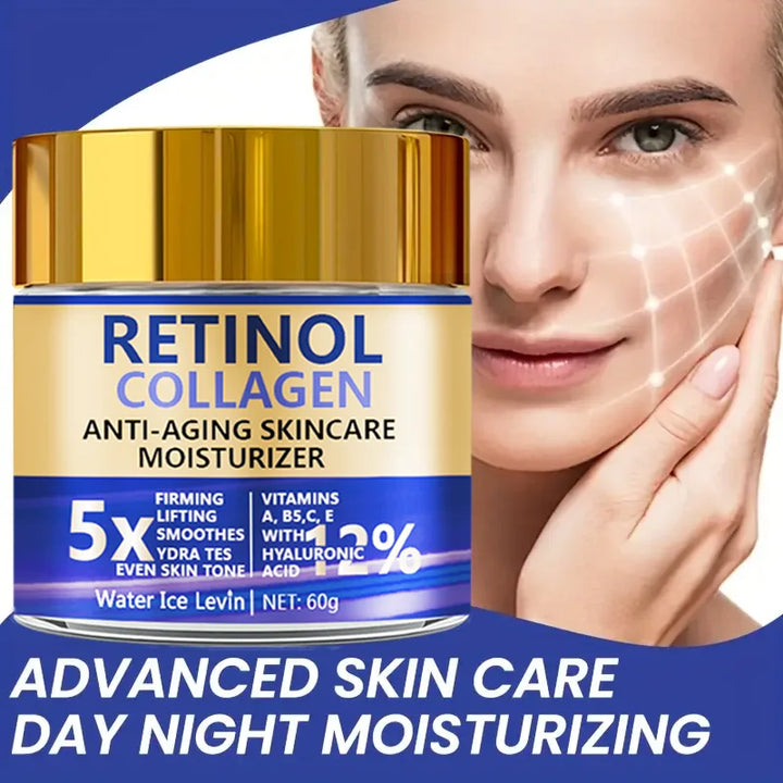 Retinol Collagen Cream, Firming Facial Moisturizing Cream, Day and Night Use, Containing Shea Butter and Hyaluronic Acid, Moisturizing and Nourishing Sensitive Skin