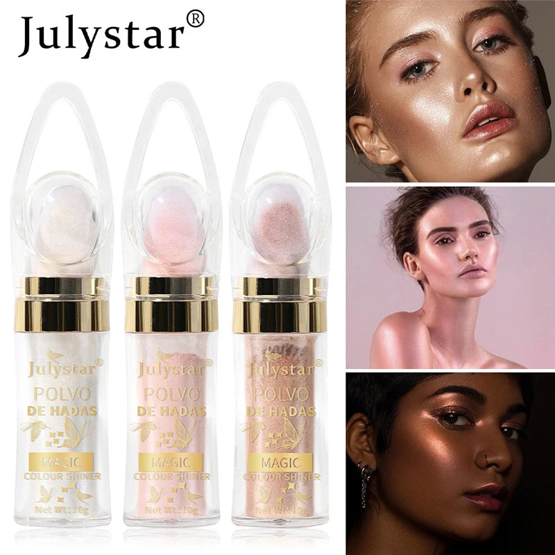 6 Colors Fairy Highlighter Pat Powder Glitter Polvo De Hadas Fashion Brighten Contour Blush Face Eyes Body Shimmer Powder Makeup