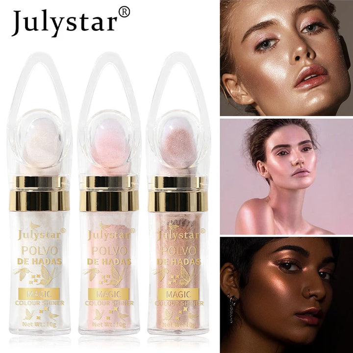 6 Colors Fairy Highlighter Pat Powder Glitter Polvo De Hadas Fashion Brighten Contour Blush Face Eyes Body Shimmer Powder Makeup