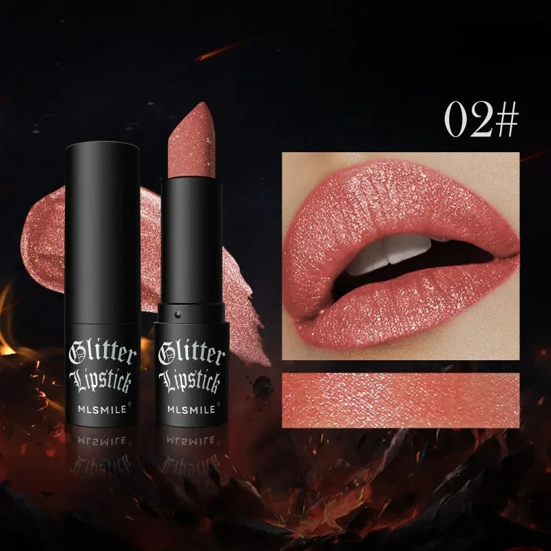 7 Colors Diamond Matte Lipstick Non-stick Cup Flash Lasting Pearlescent Metallic Lipstick Dark Black Lipgloss Women Lips Makeup