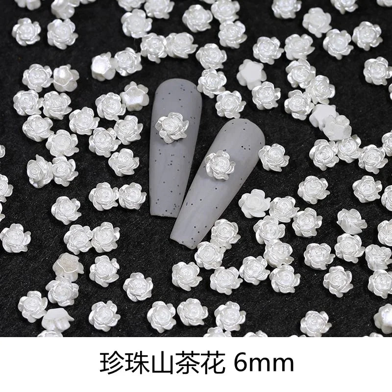 50pcs Cute New Resin Mini 3D White Plated Rose Nail Rhinestones Gems Glitter Nail Art Jewelry Manicure Nail Art Decorations