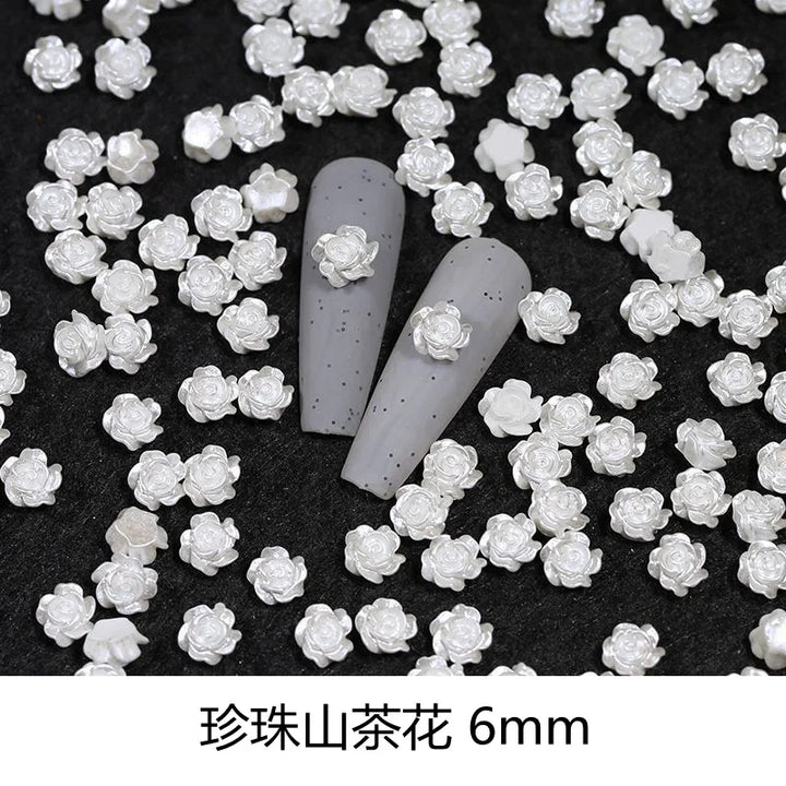 50pcs Cute New Resin Mini 3D White Plated Rose Nail Rhinestones Gems Glitter Nail Art Jewelry Manicure Nail Art Decorations