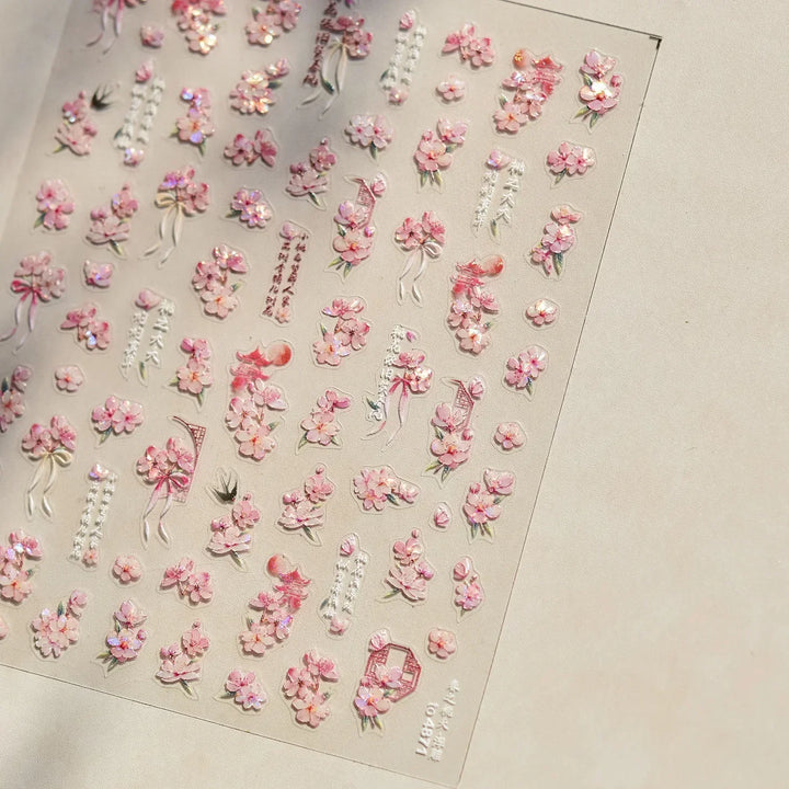 Lace Garden Bowknot Bow Tie Rose Flower Petal Pearl Irregular Border Self Adhesive 5D Nail Art Decoration Sticker Manicure Decal