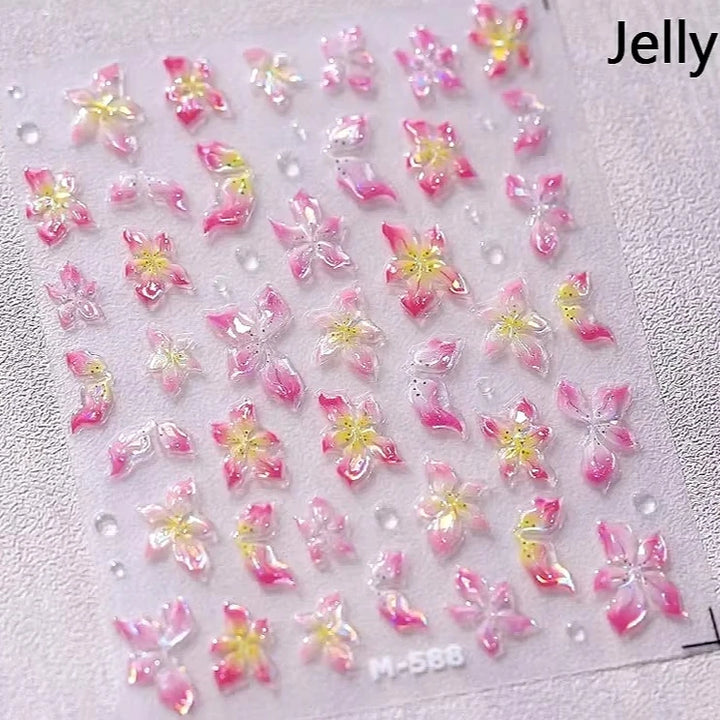 Hipster Pure White Flowers Rose Spring Lily Peony Camellia Daisy Jelly Cherry Blossom Magnolia Nail Art Stickers Manicure Decals