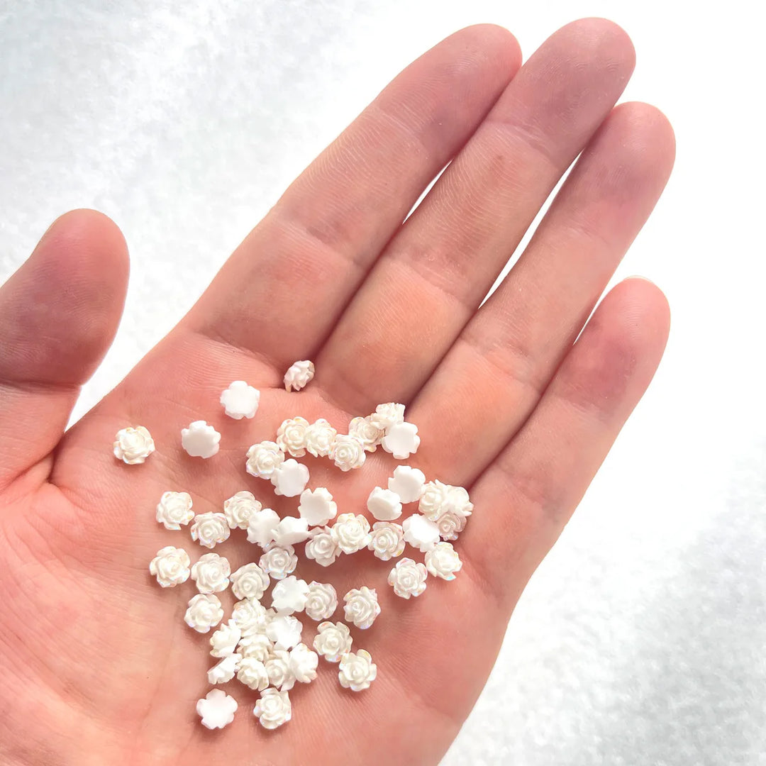 50pcs Cute New Resin Mini 3D White Plated Rose Nail Rhinestones Gems Glitter Nail Art Jewelry Manicure Nail Art Decorations