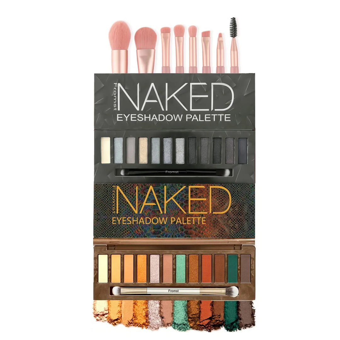 12-Color Smoky + Warm Eyeshadow Palette Bundle with 8Pcs Brushes, Long Wear High Pigment Matte Shimmer Eye Shadow Set, Complete Eye Makeup Kit for Women