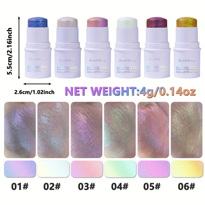 2PCS SET Chameleon Face Highlighter Stick, Multichrome Glitter Shimmer Highlighter Makeup