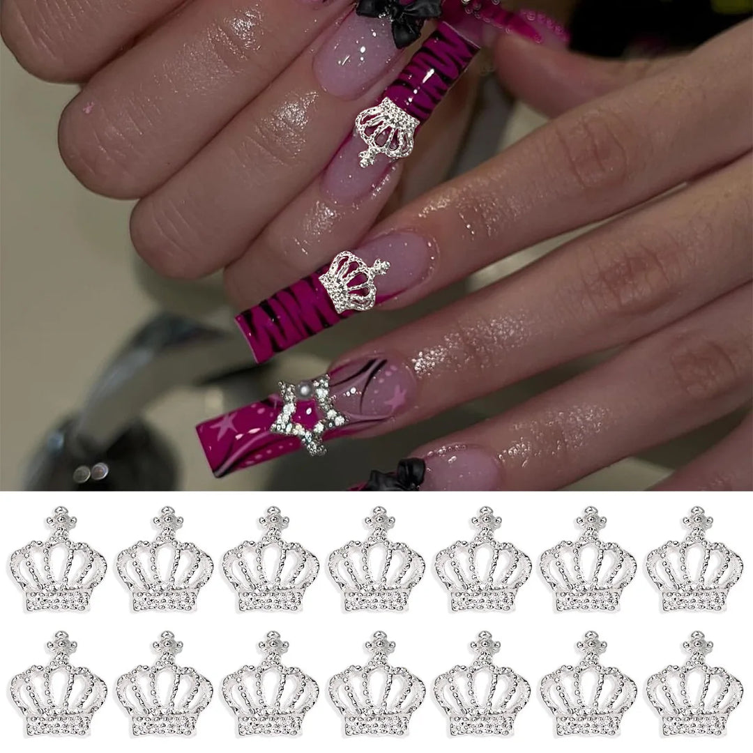 3D Exquisite Heart Crown Five-pointed Rhinestones Nail Charms Luxury Gold/Silver Diamond Jewelry Nail Decoration Accessories