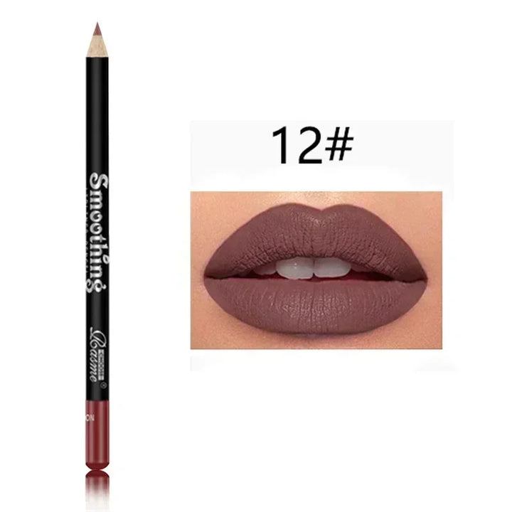 12 Color Matte Lipliner Pencil Long-Lasting Waterproof Plumping Stain Lipstick Natural Brown Lip Liner Professional Makeup
