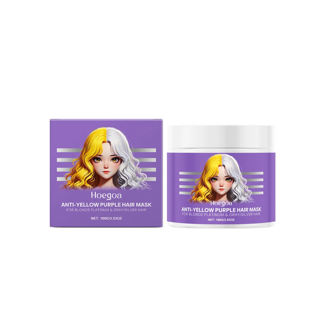 HOEGOA Purple Hair Mask Anti Yellow Deep Nourishing Shiny Hair Repair Dry Frizzy Damaged Maltreated Hair Care Conditioner 100g