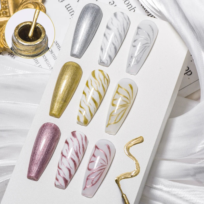 3pc Glitter Liner Nail Gel Polish Set Silver Gold DIY Nail Art Semi Permanent Painting Gel Kit Long Lasting Soak Off UV Vanrish