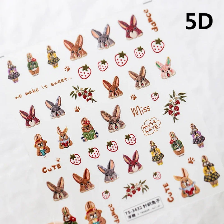 Lovely Cat Bunny Bowknot Poker Crown Lock Key Easter Eggs Love Cute Rabbit Mushroom Chick Flower Dog DIY Nail Art Stickers Decal