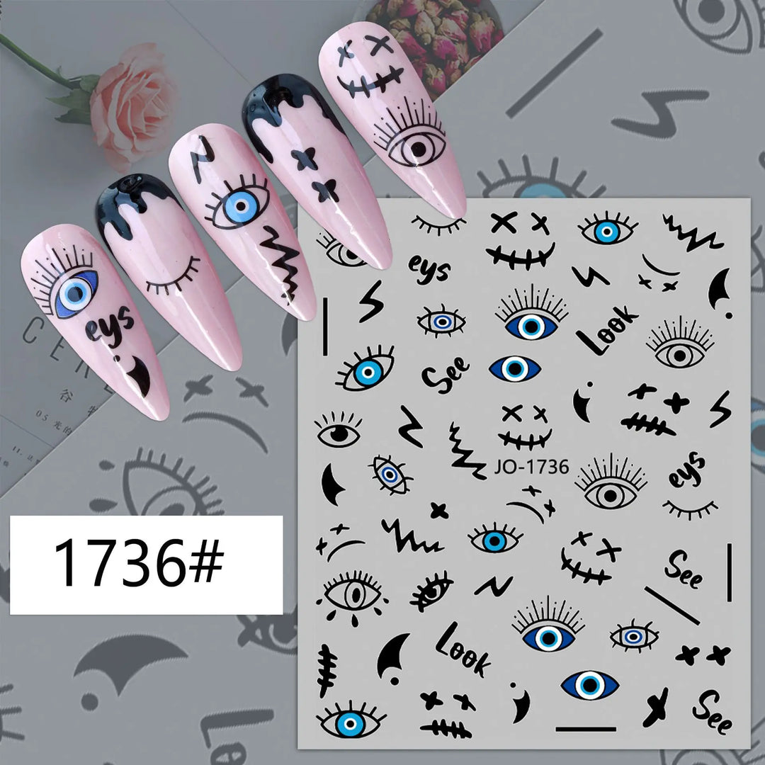Nail Art Stickers Water Decals Eyes Stripe Nail Art Decorations for Manicure Accessories Press on Nails Foil Stickers and Decals