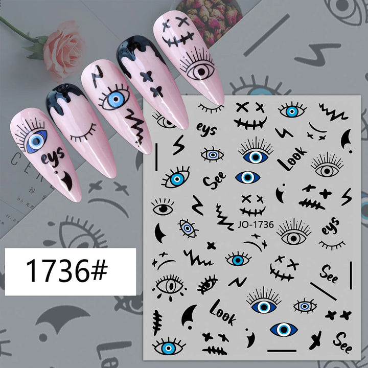 Nail Art Stickers Water Decals Eyes Stripe Nail Art Decorations for Manicure Accessories Press on Nails Foil Stickers and Decals