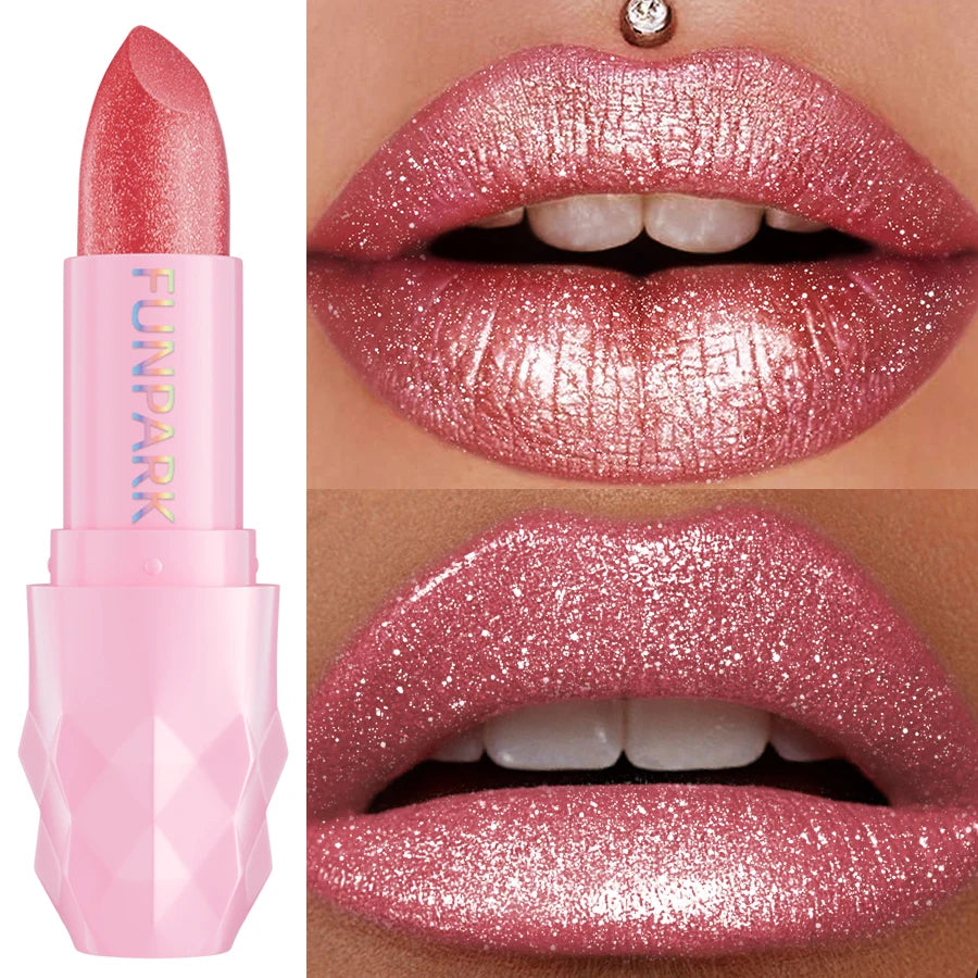 1pc Pearlescent Pink Glitter Velvet Lipstick Metallic Long Lasting Matte Shimmer Diamond Lipstick Women Korean Makeup Cosmetic