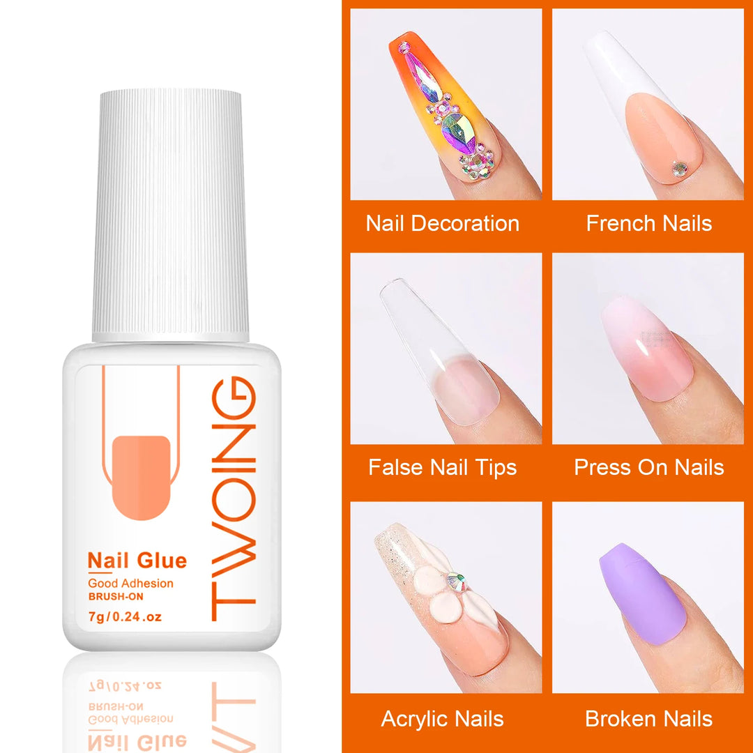 TWOING Nail Tips Gel and Glue Remover Kit, No UV Light Needed,Fake nails plate adhesive，Quickly Removes Glue Off Fake Nail