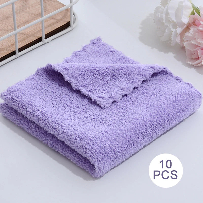 10Pcs Thickened Microfiber High-density Coral Fleece Towel Quick Dry Clean Face Soft Absorbent Towel
