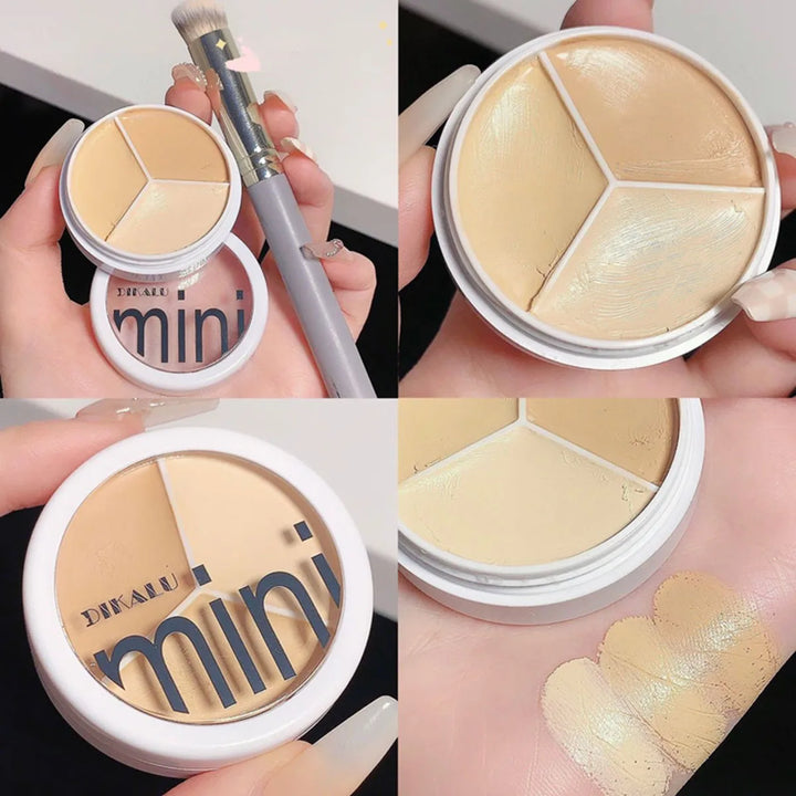3 Colors Concealer Cream Full Coverage Acne Spot Dark Circles Contour Concealer Palette with Brush Moisturizing Cosmetics Makeup