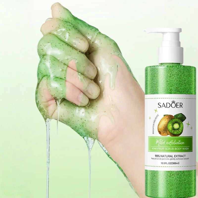 Kiwi Scrub Shower Gel 300ml, Contains Natural Fruit Extract, Hypoallergenic Alcohol-Free Formula, and Delicate Scrub Particles Deeply Clean the Skin, Effectively Remove Dirt and Waste Cuticles, Rich Foam, Non-Slip Skin after