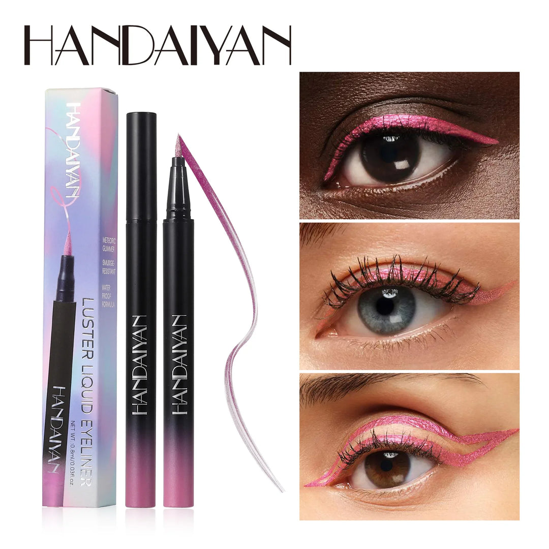 Waterproof Glitter Luster Liquid Eyeliner Pencil Long Lasting Purple Pink Blue Metallic Eye Liner Pen Cosmetic Makeup for Eyes
