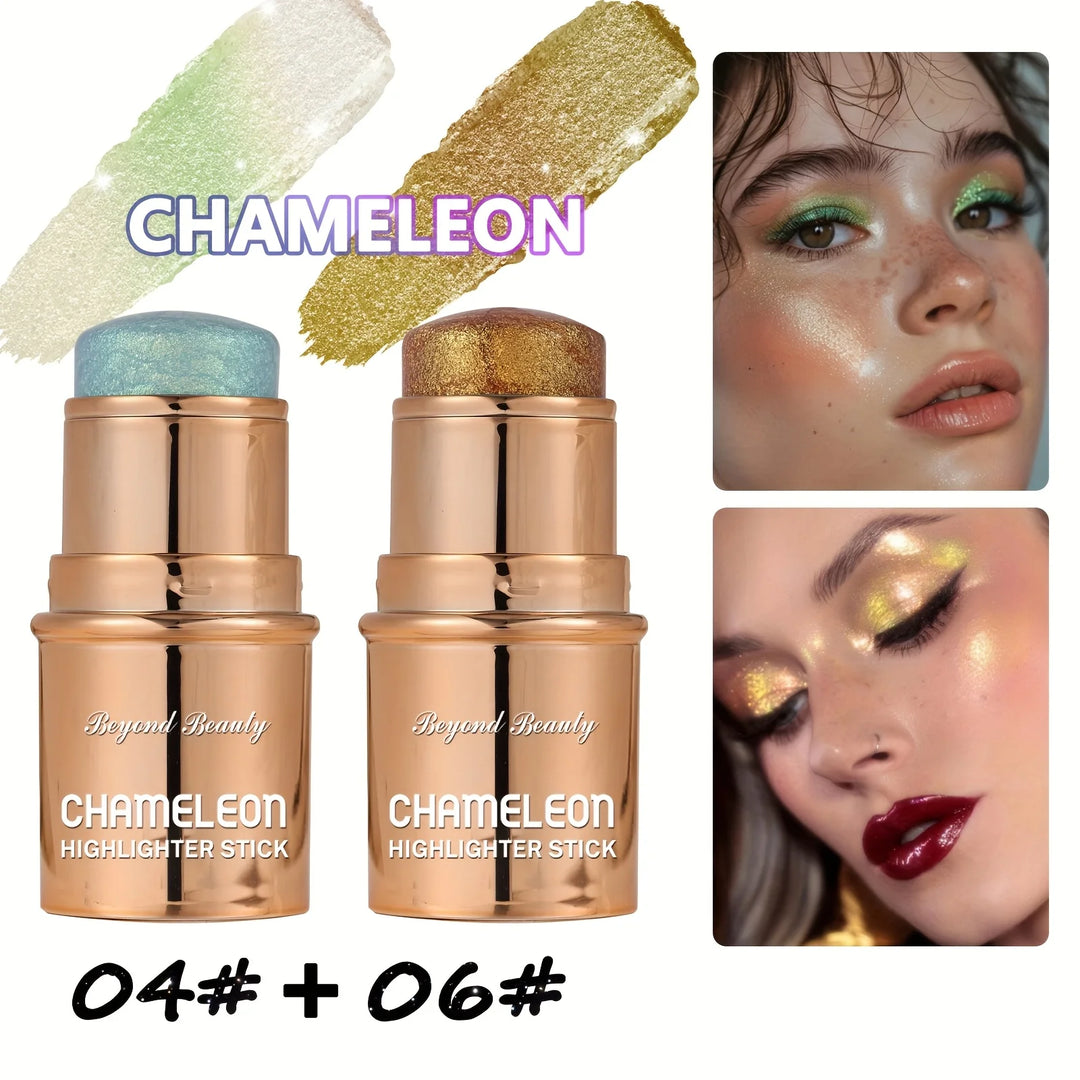 2PCS Chameleon Holographic Glitter Shimmer Highlighter Stick, Makeup For Face And Body, Highly Pigmented,