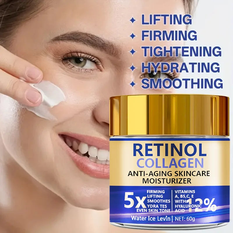 Retinol Collagen Cream, Firming Facial Moisturizing Cream, Day and Night Use, Containing Shea Butter and Hyaluronic Acid, Moisturizing and Nourishing Sensitive Skin