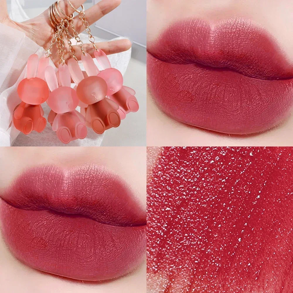 Matte Keychain Lip Gloss Waterproof Non-Stick Cup Long Lasting Moisturizing Cute Rabbit Nude Red Lip Glaze Tint Korean Cosmetics