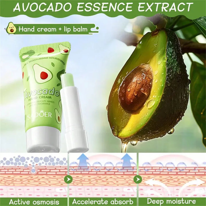 Avocado Nourishing Hand Cream Lip Balm Set Moisturizing Care Deeply nourishing Anti- cracking Anti-peel Skin Care