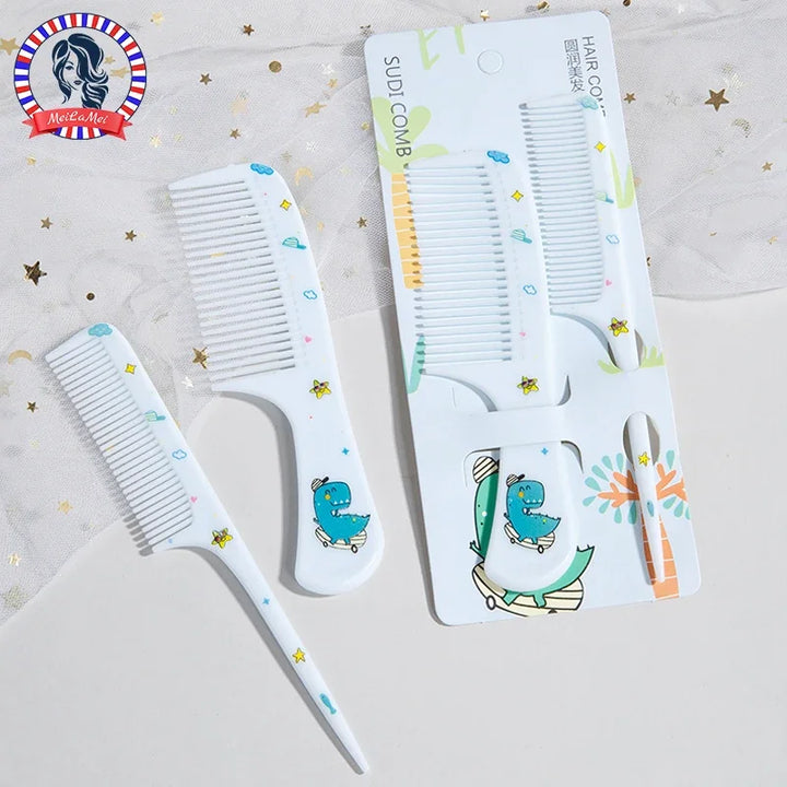 2pcs Cute Cartoon Animal Pattern Hair Comb Set, Fine Tooth Rat Tail Comb,  Baby Comb,Wide-Tooth Detangling Brush, Finishing Comb