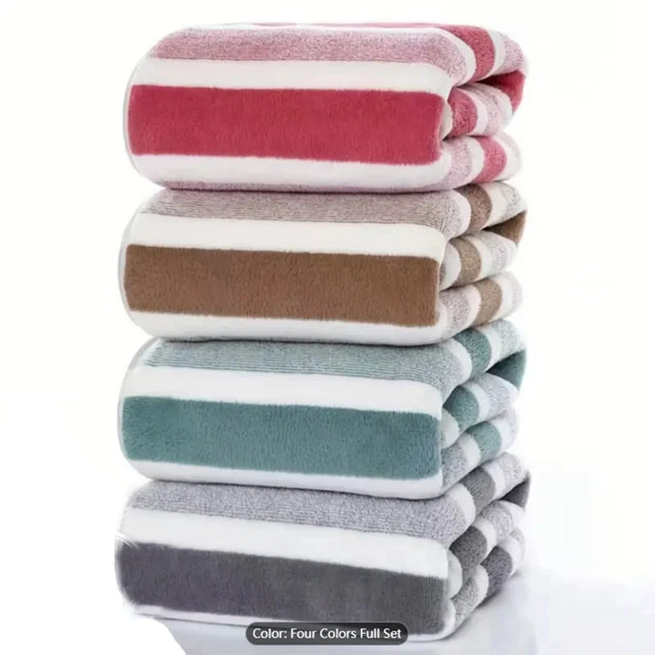 4pcs Striped Bath Towel Set Absorbent & Quick-drying Showering Towels Super Soft & Skin-friendly Bathing Towel For Home Bathroom