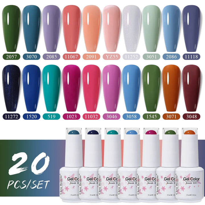 Clou Beaute 10/12/20/24pcs Gel Nail Polish Set Color 15ml White Glass Bottle Nail Art Kit Semi Permanent Gellack Nail Varnish