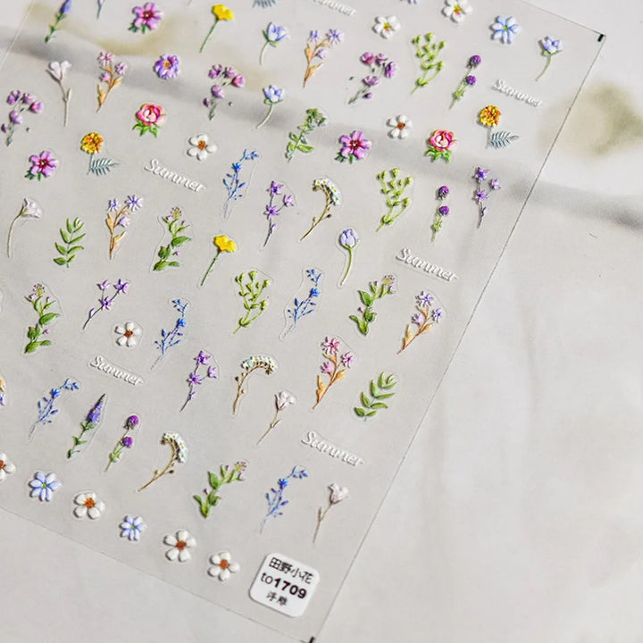 1pc Flower Nail Stickers Summer Floral Leaf Plant 5D Embossed Nail Slider Decals Self-Adhesive Nail Art Supplies Manicure Decor