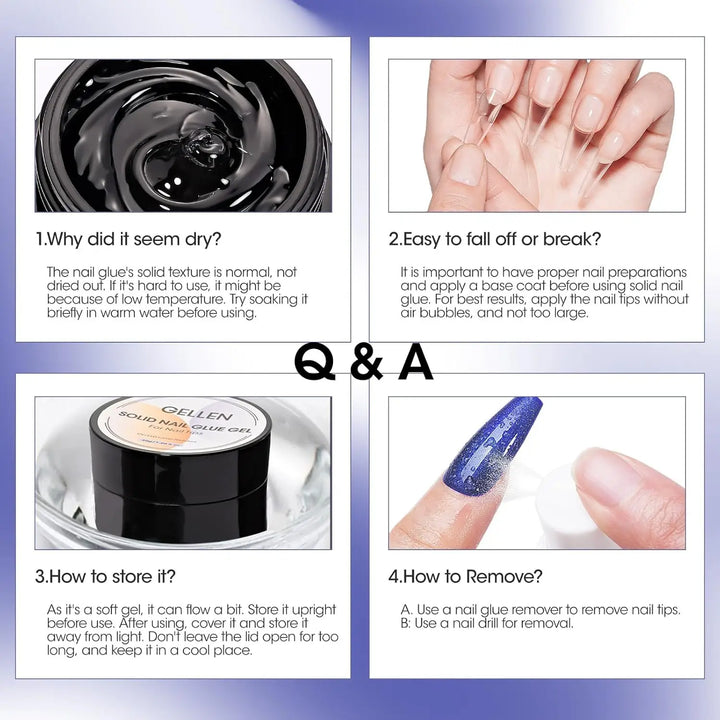 GELLEN Nail Remover Solid Glue Gel Set Strong Adhesive for Press on Nails Acrylic Tips Kit Salon Professional DIY Manicure