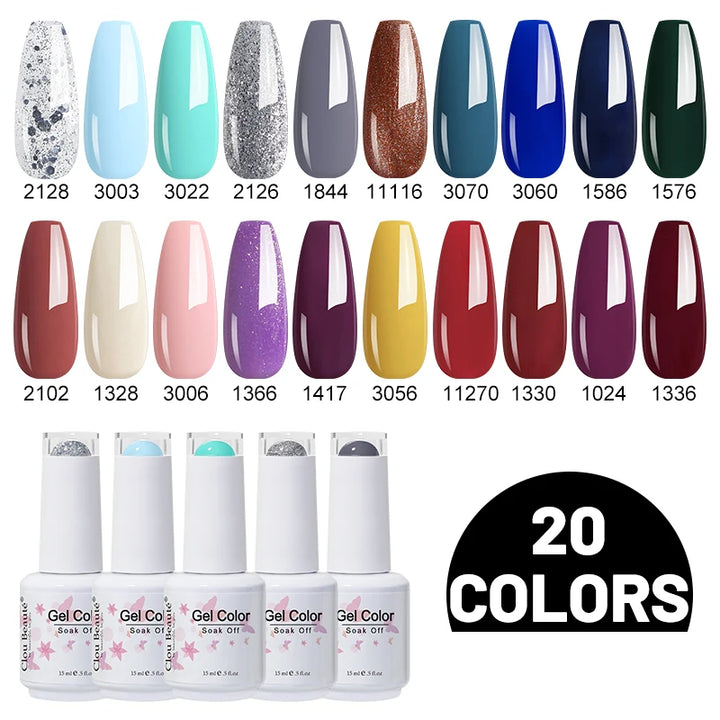 Clou Beaute 10/12/20/24pcs Gel Nail Polish Set Color 15ml White Glass Bottle Nail Art Kit Semi Permanent Gellack Nail Varnish