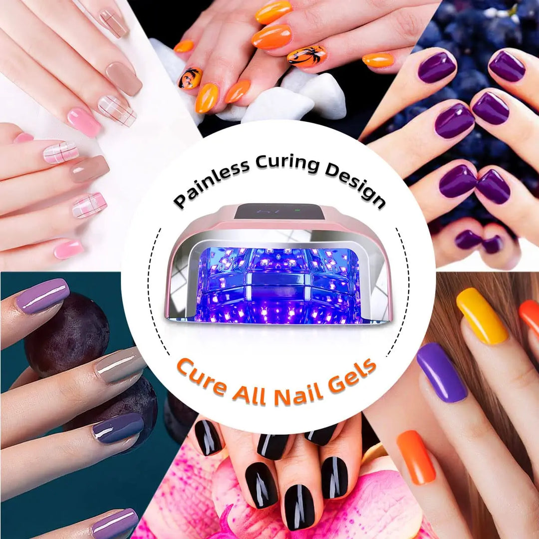 96W Cordless UV LED Nail Lamp with Auto Sensor, Removable Stainless Steel Bottom for Quick Dry Fingernails and Toenails in Pink
