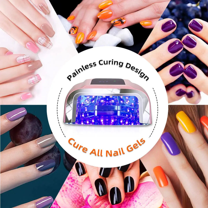 96W Cordless UV LED Nail Lamp with Auto Sensor, Removable Stainless Steel Bottom for Quick Dry Fingernails and Toenails in Pink