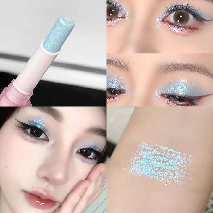 LUCKGO Jelly Eyeshadow Stick Eye Shadow Pen, Waterproof Sweatproof, Not Easy to Break, Pearlescent, Fine Shiny, Lazy Eyeshadow