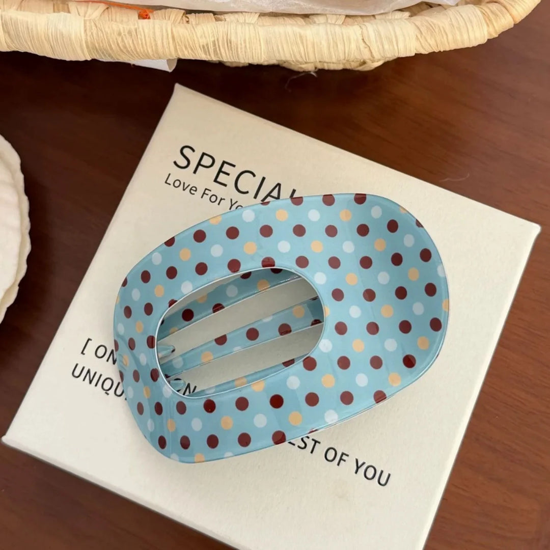 9.5CM Fashion Oval Hollow Hair Claw Clips Women Elegant Marbling PVC Flat Hair Grips Premium Colorful Updo Hair Barrettes