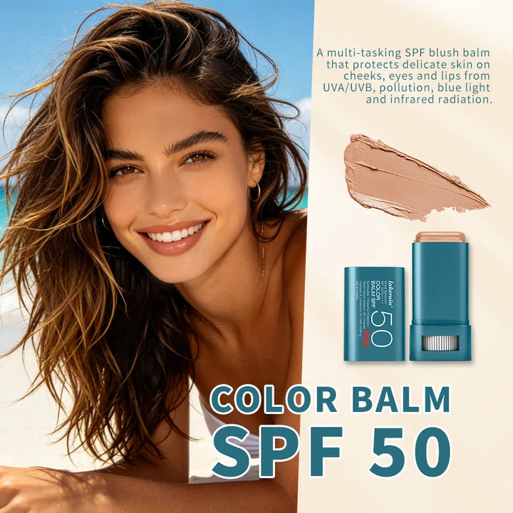 Sunscreen SPF 50 Blush Stick Long-Lasting Waterproof Tinted Blush for Glowing Cheeks Sun Protection & Natural Flush Face Makeup