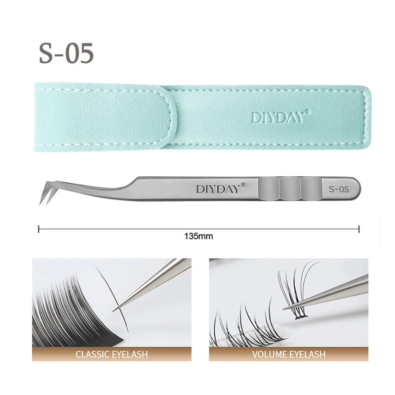 DIYDAY Anti-slip Eyelash Tweezers Stainless Steel Eyebrow Precision Tweezers Fiber Tip Volume Isolation Lashes Extension Tweezer