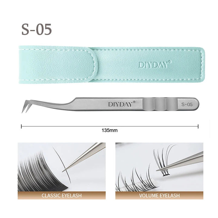 DIYDAY Anti-slip Eyelash Tweezers Stainless Steel Eyebrow Precision Tweezers Fiber Tip Volume Isolation Lashes Extension Tweezer