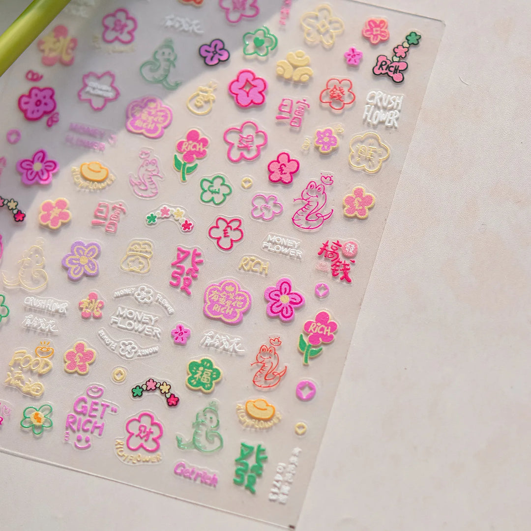 1PCS Crystal Diamond Nail Sticker Mix Pink Swan Flower Frame Butterfly Self Adhesive Nail Art Stickers DIY Cute Decoration Parts