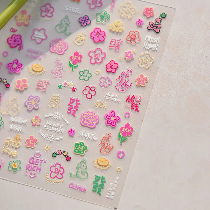 1PCS Crystal Diamond Nail Sticker Mix Pink Swan Flower Frame Butterfly Self Adhesive Nail Art Stickers DIY Cute Decoration Parts
