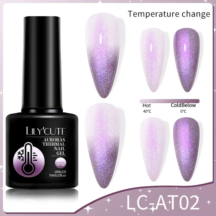 LILYCUTE 7ML Auroras Thermal Gel Nail Polish Nude Dark Purple Glitter Gradient Temperature Color Changing Nail Art Gel Varnishes