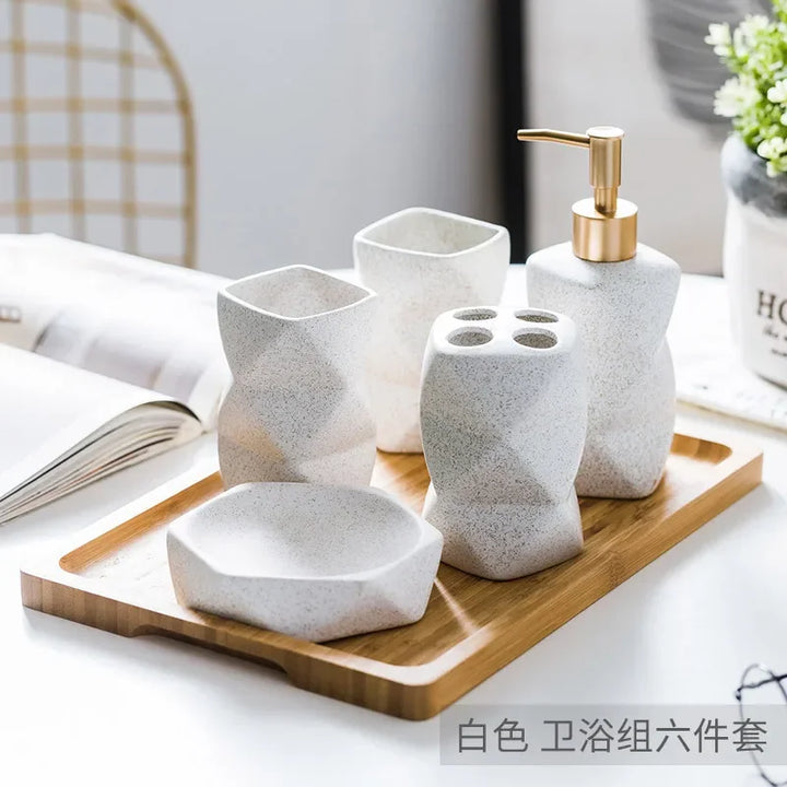 Ceramic Bathroom 4-piece Set Bathroom Supplies Ornaments for Gift Giving Mouthwash Cup Toothbrush Cup Set Toilet Accessories