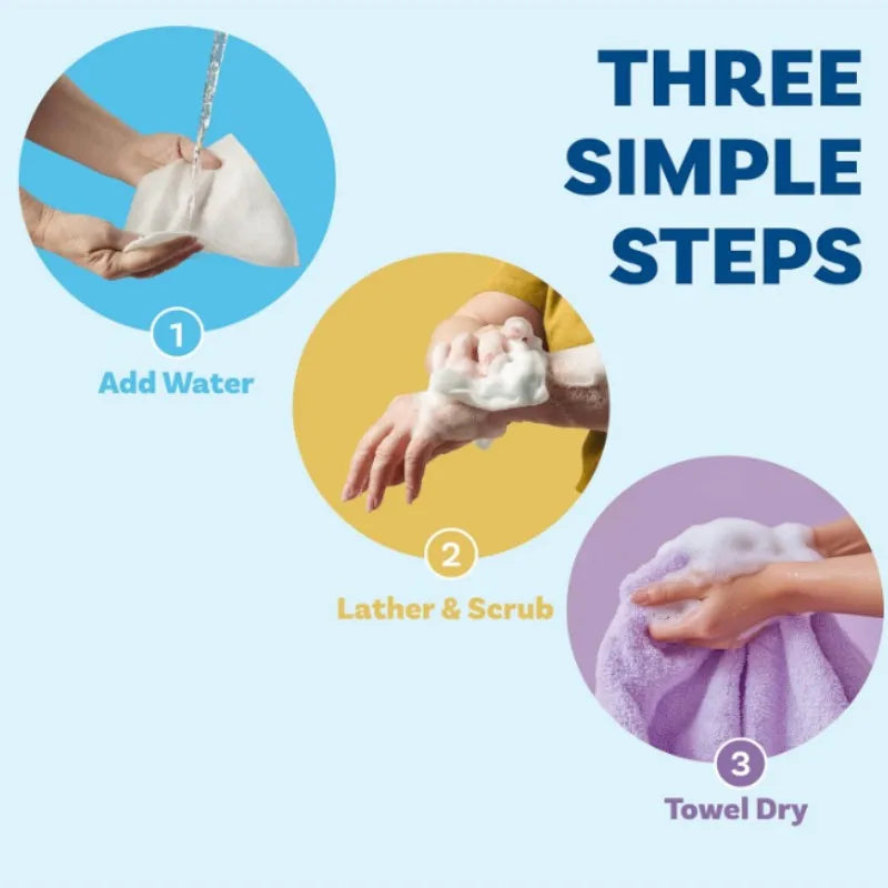 25pcs Disposable Rinse Free Bathing Wipes, Shower Wipes, Foaming Towels Simply Dampen Lather and Dry for GYM and Camping